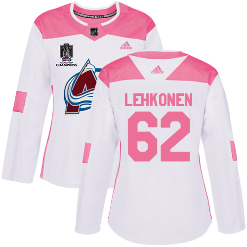Adidas Colorado Avalanche #62 Artturi Lehkonen White/Pink 2022 Stanley Cup Champions Authentic Fashion Women’s Stitched NHL Jersey Womens->women nhl jersey->Women Jersey