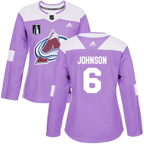 Adidas Colorado Avalanche #6 Erik Johnson Purple Women’s 2022 Stanley Cup Final Patch Authentic Fights Cancer Stitched NHL Jersey Womens->women nhl jersey->Women Jersey