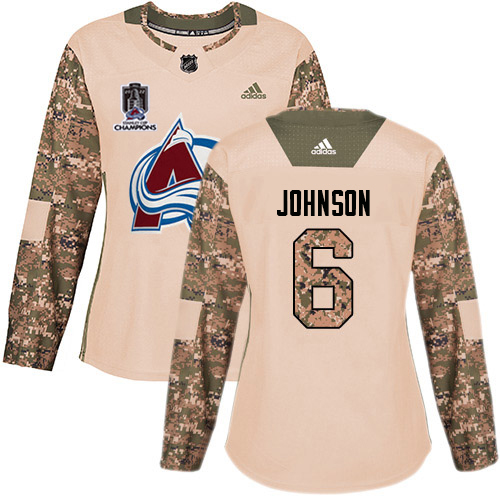 Adidas Colorado Avalanche #6 Erik Johnson Camo Authentic Women’s 2022 Stanley Cup Champions Veterans Day Stitched NHL Jersey Womens->women nhl jersey->Women Jersey
