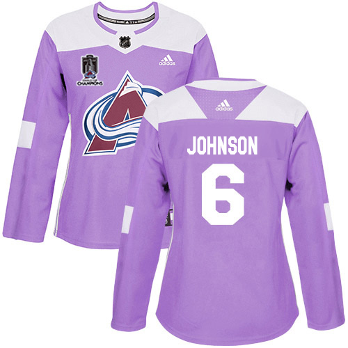 Adidas Colorado Avalanche #6 Erik Johnson Purple Women’s 2022 Stanley Cup Champions Authentic Fights Cancer Stitched NHL Jersey Womens->women nhl jersey->Women Jersey