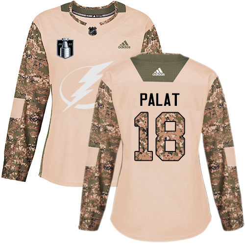 Adidas Tampa Bay Lightning #18 Ondrej Palat Camo Authentic 2022 Stanley Cup Final Patch Women’s Veterans Day Stitched NHL Jersey Womens->youth nhl jersey->Youth Jersey