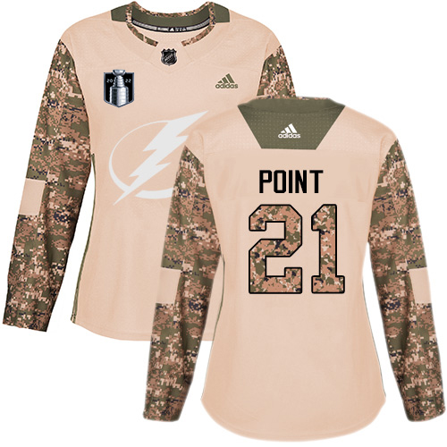 Adidas Tampa Bay Lightning #21 Brayden Point Camo Authentic 2022 Stanley Cup Final Patch Women’s Veterans Day Stitched NHL Jersey Womens->tampa bay lightning->NHL Jersey