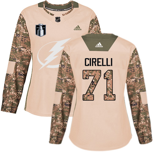Adidas Tampa Bay Lightning #71 Anthony Cirelli Camo Authentic 2022 Stanley Cup Final Patch Women’s Veterans Day Stitched NHL Jersey Womens->tampa bay lightning->NHL Jersey