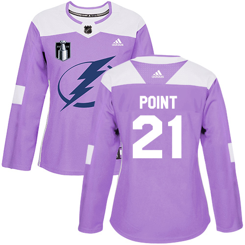 Adidas Tampa Bay Lightning #21 Brayden Point Purple Authentic 2022 Stanley Cup Final Patch Women’s Fights Cancer Stitched NHL Jersey Womens->tampa bay lightning->NHL Jersey