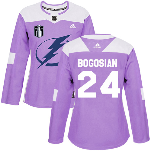 Adidas Tampa Bay Lightning #24 Zach Bogosian Purple Authentic 2022 Stanley Cup Final Patch Women’s Fights Cancer Stitched NHL Jersey Womens->women nhl jersey->Women Jersey