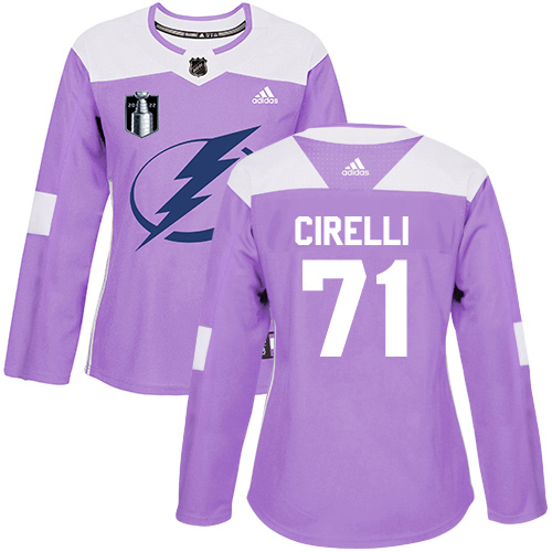 Adidas Tampa Bay Lightning #71 Anthony Cirelli Purple Authentic 2022 Stanley Cup Final Patch Women’s Fights Cancer Stitched NHL Jersey Womens->tampa bay lightning->NHL Jersey