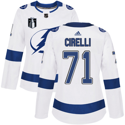 Adidas Tampa Bay Lightning #71 Anthony Cirelli White 2022 Stanley Cup Final Patch Women’s Road Authentic NHL Stanley Cup Final Patch Jersey Womens->tampa bay lightning->NHL Jersey