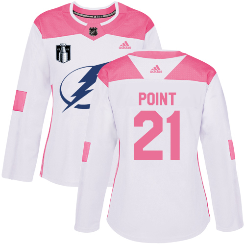 Adidas Tampa Bay Lightning #21 Brayden Point White/Pink 2022 Stanley Cup Final Patch Authentic Fashion Women’s Stitched NHL Jersey Womens->youth nhl jersey->Youth Jersey