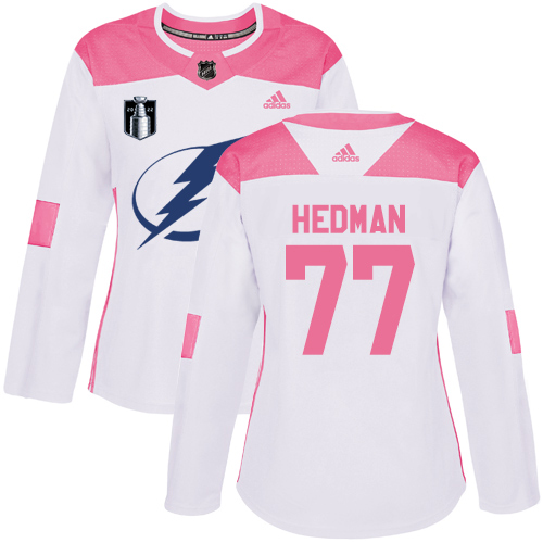 Adidas Tampa Bay Lightning #77 Victor Hedman White/Pink 2022 Stanley Cup Final Patch Authentic Fashion Women’s Stitched NHL Jersey Womens->seattle kraken->NHL Jersey
