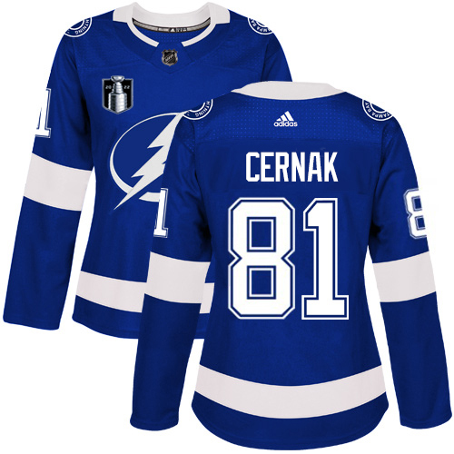 Adidas Tampa Bay Lightning #81 Erik Cernak Blue 2022 Stanley Cup Final Patch Women’s Home Authentic Stitched NHL Jersey Womens->tampa bay lightning->NHL Jersey