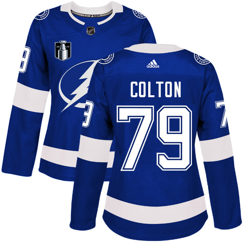 Adidas Tampa Bay Lightning #79 Ross Colton Blue Women’s 2022 Stanley Cup Final Patch Home Authentic Stitched NHL Jersey Womens->tampa bay lightning->NHL Jersey