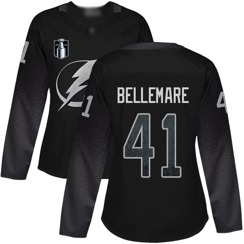 Adidas Tampa Bay Lightning #41 Pierre-Edouard Bellemare Black Women’s 2022 Stanley Cup Final Patch Alternate Authentic Stitched NHL Jersey Womens->youth nhl jersey->Youth Jersey
