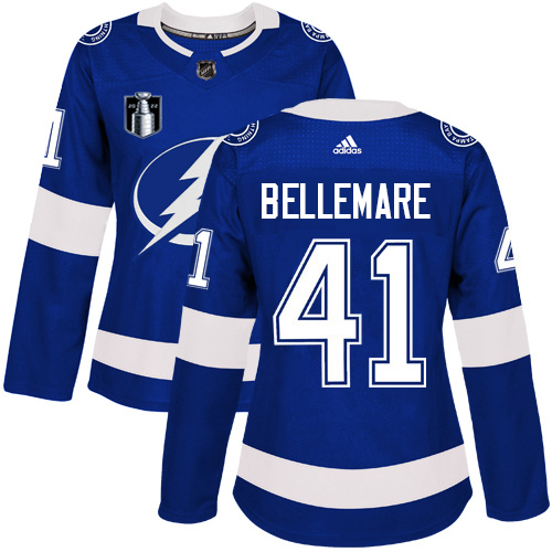 Adidas Tampa Bay Lightning #41 Pierre-Edouard Bellemare Blue Women’s 2022 Stanley Cup Final Patch Home Authentic Stitched NHL Jersey Womens->women nhl jersey->Women Jersey