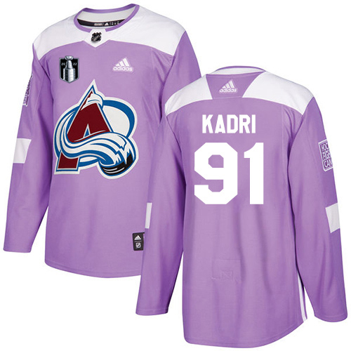 Adidas Colorado Avalanche #91 Nazem Kadri Purple Youth 2022 Stanley Cup Final Patch Authentic Fights Cancer Stitched NHL Jersey Youth->colorado avalanche->NHL Jersey