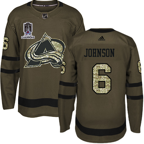 Adidas Colorado Avalanche #6 Erik Johnson Green Youth 2022 Stanley Cup Champions Salute To Service Stitched NHL Jersey Youth->youth nhl jersey->Youth Jersey