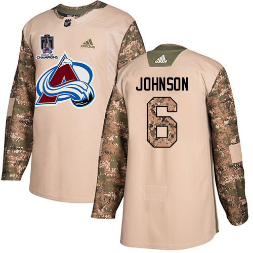Adidas Colorado Avalanche #6 Erik Johnson Camo Authentic Youth 2022 Stanley Cup Champions Veterans Day Stitched NHL Jersey Youth->youth nhl jersey->Youth Jersey