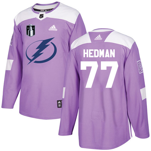 Adidas Tampa Bay Lightning #77 Victor Hedman Purple Authentic 2022 Stanley Cup Final Patch Youth Fights Cancer Stitched NHL Jersey Youth->tampa bay lightning->NHL Jersey