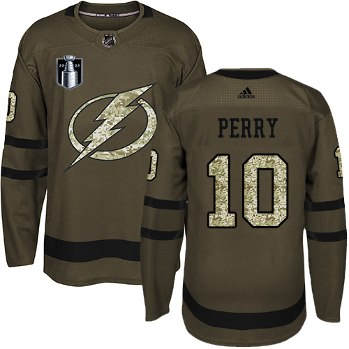 Adidas Tampa Bay Lightning #10 Corey Perry Green 2022 Stanley Cup Final Patch Salute to Service Stitched Youth NHL Jersey Youth->tampa bay lightning->NHL Jersey