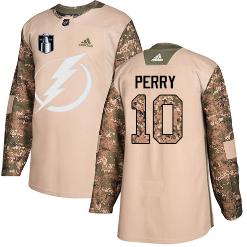 Adidas Tampa Bay Lightning #10 Corey Perry Camo Authentic 2022 Stanley Cup Final Patch Veterans Day Stitched Youth NHL Jersey Youth->tampa bay lightning->NHL Jersey