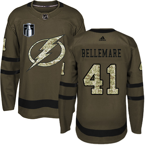 Adidas Tampa Bay Lightning #41 Pierre-Edouard Bellemare Green 2022 Stanley Cup Final Patch Salute to Service Stitched Youth NHL Jersey Youth->tampa bay lightning->NHL Jersey