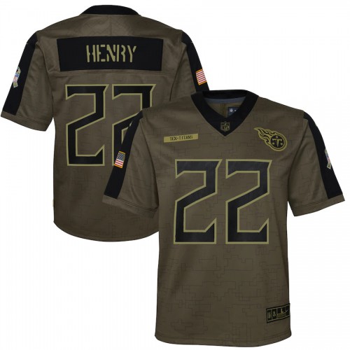 Tennessee Tennessee Titans #22 Derrick Henry Olive Nike Youth 2021 Salute To Service Game Jersey Youth->tennessee titans->NFL Jersey