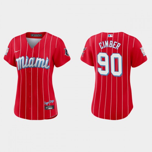Miami Miami Marlins #90 Adam Cimber Women’s Nike 2021 City Connect Authentic MLB Jersey Red Womens->miami marlins->MLB Jersey