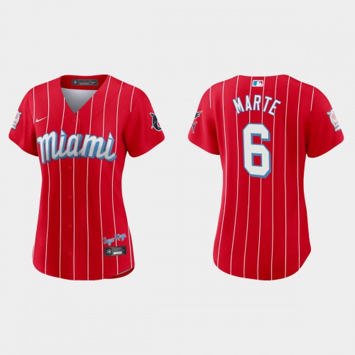Miami Miami Marlins #6 Starling Marte Women’s Nike 2021 City Connect Authentic MLB Jersey Red Womens->women mlb jersey->Women Jersey