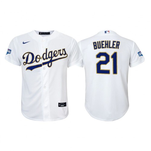 Los Angeles Los Angeles Dodgers #21 Walker Buehler Youth Nike 2021 Gold Program World Series Champions MLB Jersey Whtie Youth->women mlb jersey->Women Jersey