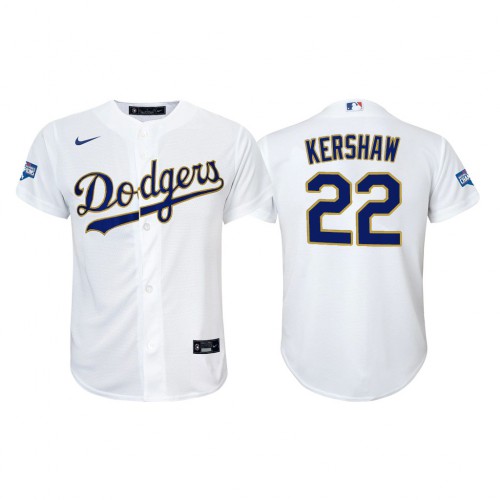 Los Angeles Los Angeles Dodgers #22 Clayton Kershaw Youth Nike 2021 Gold Program World Series Champions MLB Jersey Whtie Youth->women mlb jersey->Women Jersey
