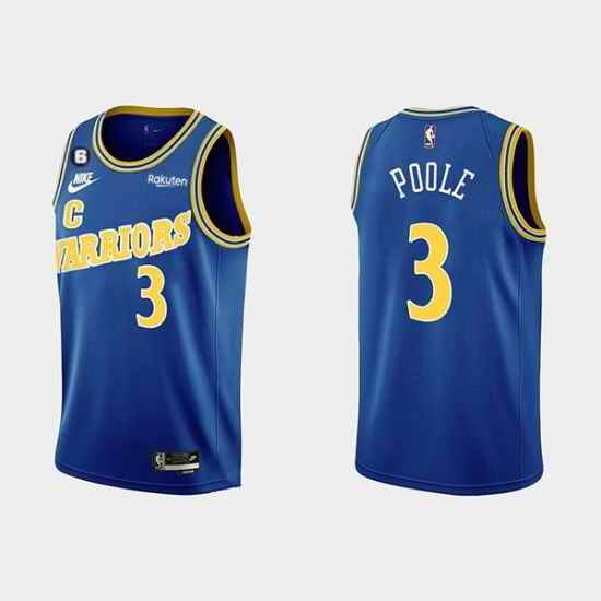 Men Golden State Warriors #3 Jordan Poole 2022 23 Blue With No 6 Patch Stitched Basketball Jersey->detroit pistons->NBA Jersey