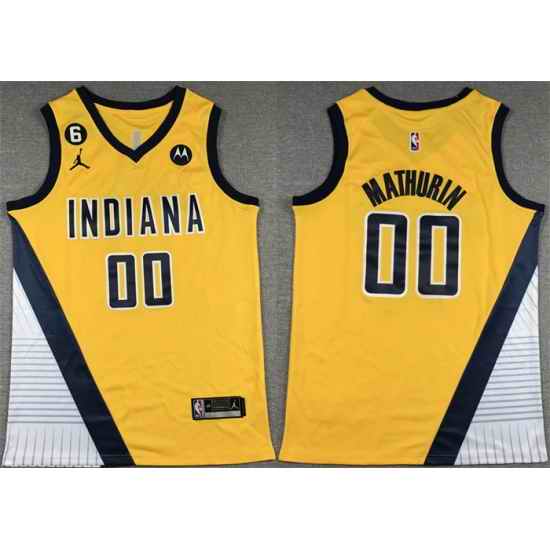 Men Indiana Pacers #00 Bennedict Mathurin Yellow With NO #6 Patch Stitched Basketball Jersey->los angeles clippers->NBA Jersey