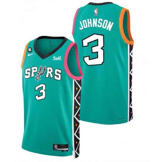 Men San Antonio Spurs #3 Keldon Johnson Teal 2022 City Edition With NO 6 Patch Swingman Stitched Jersey->toronto raptors->NBA Jersey