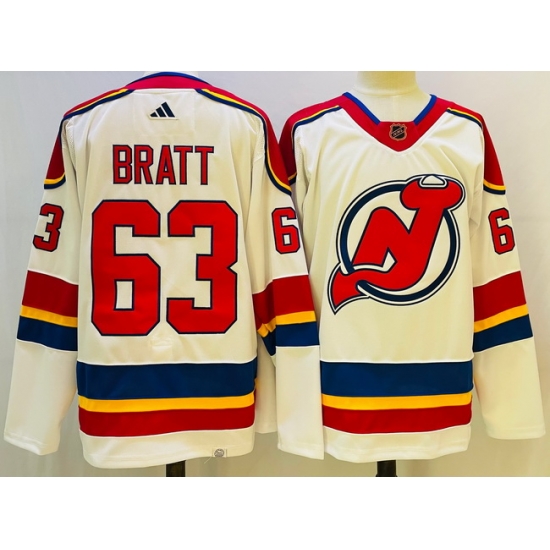 Men New Jersey Devils 63 Jesper Bratt White 2022 #23 Reverse Retro Stitched Jersey->new jersey devils->NHL Jersey