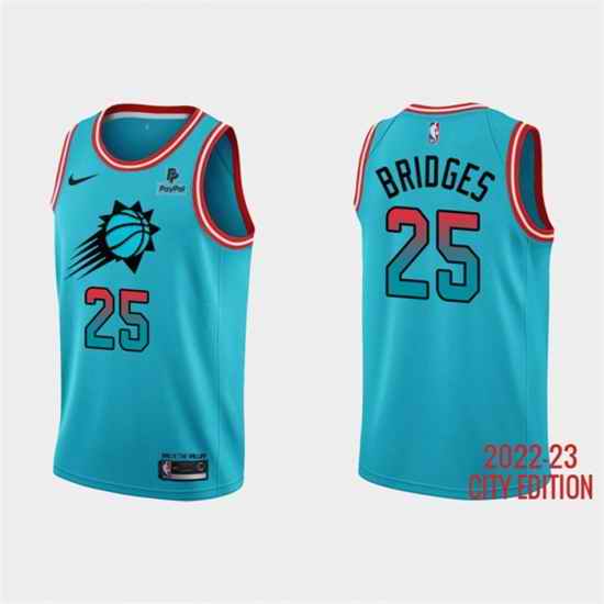 Men Phoenix Suns 25 Mikal Bridges Blue 2022 #23 City Edition With Black Payple Patch Stitched Basketball Jersey->portland trail blazers->NBA Jersey