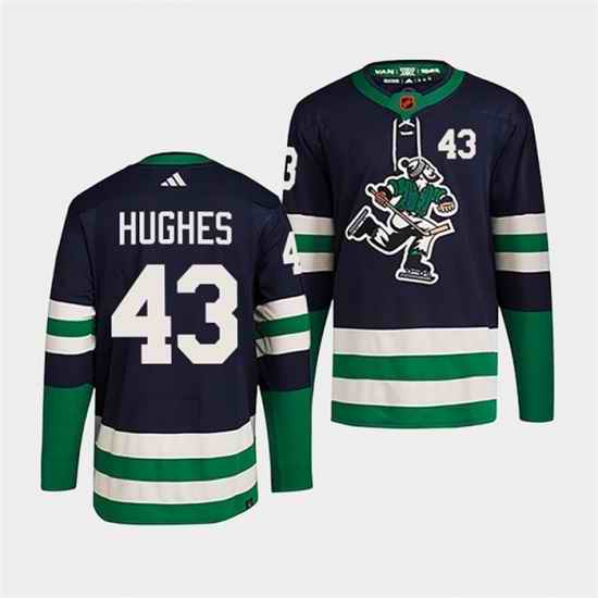 Men Vancouver Canucks #43 Quinn Hughes Navy 2022 Reverse Retro Stitched Jersey->vegas golden knights->NHL Jersey