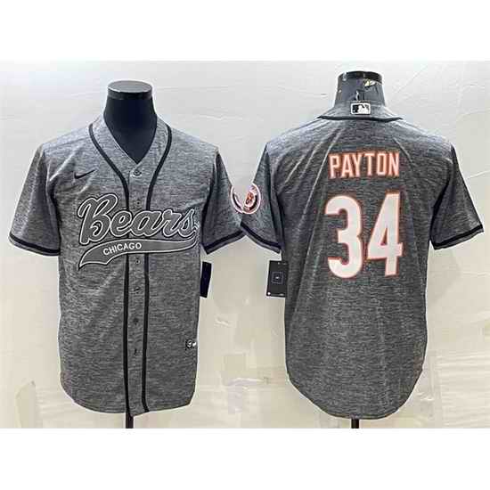 Men Chicago Bears #34 Walter Payton Grey With Patch Cool Base Stitched Baseball Jersey->buffalo bills->NFL Jersey