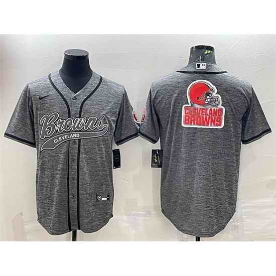 Men Cleveland Browns Grey Team Big Logo With Patch Cool Base Stitched Baseball Jersey->denver broncos->NFL Jersey