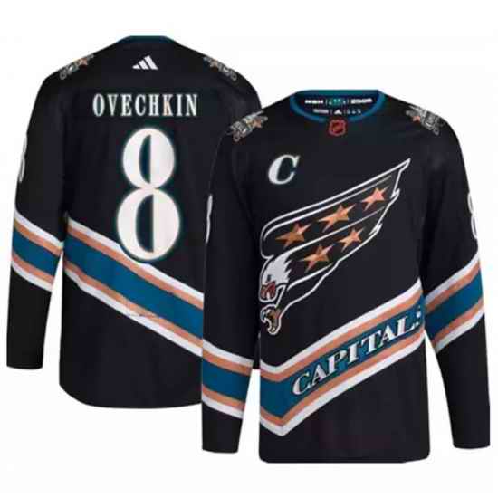 Men Washington Capitals #8 Alex Ovechkin Black 2022 23 Reverse Retro Stitched Jersey->winnipeg jets->NHL Jersey