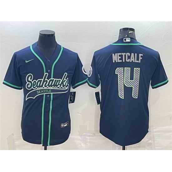 Men Seattle Seahawks #14 DK Metcalf Navy With Patch Cool Base Stitched Baseball Jersey->seattle seahawks->NFL Jersey