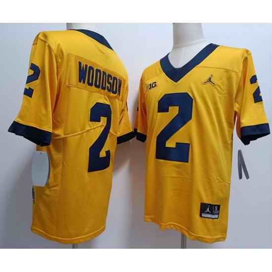 Men Michigan Wolverines #2 Charles Woodson Yellow Jordan Brand College Football Jersey->georgia bulldogs->NCAA Jersey