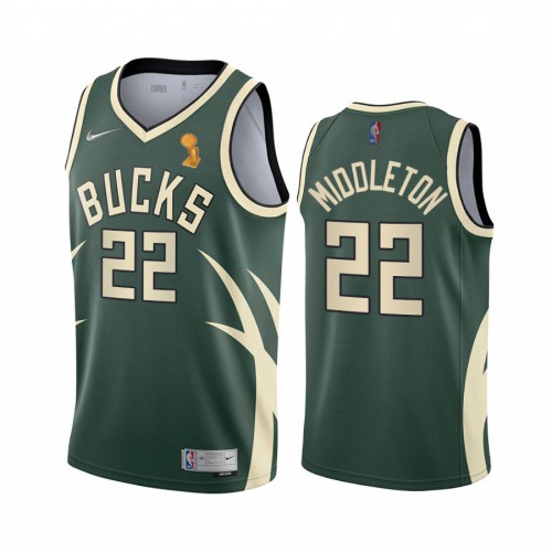 Nike Milwaukee Bucks #22 Khris Middleton Women’s 2021 NBA Finals Champions Swingman Earned Edition Jersey Green Womens->new york knicks->NBA Jersey