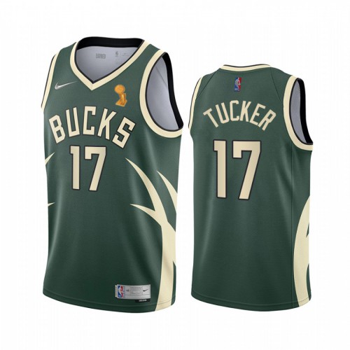 Nike Milwaukee Bucks #17 P.J. Tucker Women’s 2021 NBA Finals Champions Swingman Earned Edition Jersey Green Womens->youth nba jersey->Youth Jersey