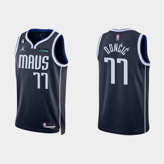 Men Dallas Mavericks 77 Luka Doncic Navy Statement Edition With NO #6 Patch Stitched Basketball Jerseys->denver nuggets->NBA Jersey