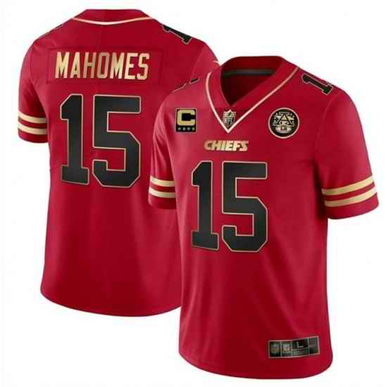 Men Kansas City Chiefs #15 Patrick Mahomes Red Gold With C Patch Stitched Football Jersey->los angeles rams->NFL Jersey