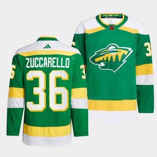 Men Minnesota Wild 36 Mats Zuccarello Green 2022 #23 Reverse Retro Stitched Jersey->montreal canadiens->NHL Jersey