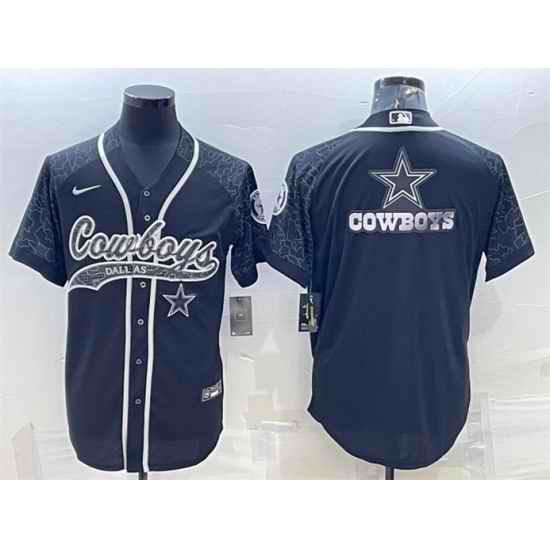 Men Dallas Cowboys Black Reflective Team Big Logo With Patch Cool Base Stitched Baseball Jersey->denver broncos->NFL Jersey