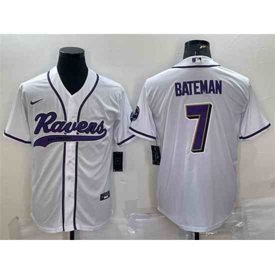 Men Baltimore Ravens #7 Rashod Bateman White With Patch Cool Base Stitched Baseball Jersey->baltimore ravens->NFL Jersey