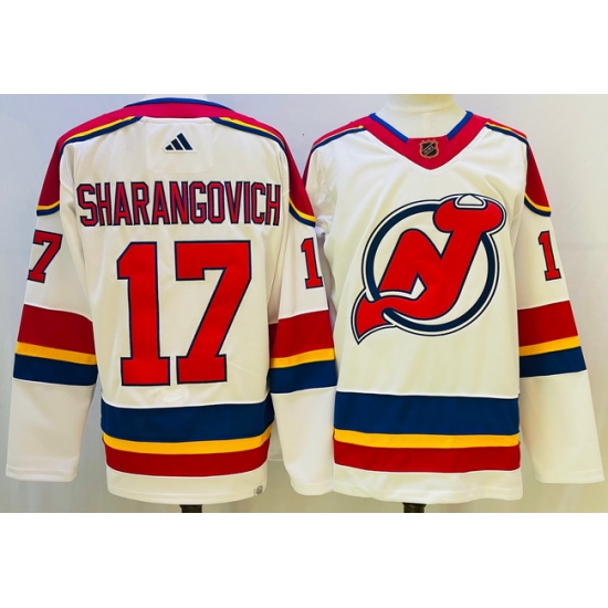 Men New Jersey Devils #17 Yegor Sharangovich White 2022 23 Reverse Retro Stitched Jersey->new jersey devils->NHL Jersey