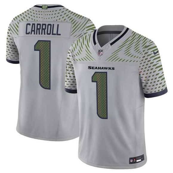 Mens Seattle Seahawks #1 Pete Carroll Gray 2025 F.U.S.E. Rivalries Vapor Untouchable Limited Stitched Jersey->->