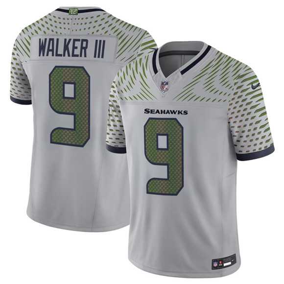 Mens Seattle Seahawks #9 Kenneth Walker III Gray 2025 F.U.S.E. Rivalries Vapor Limited Stitched Jersey->->